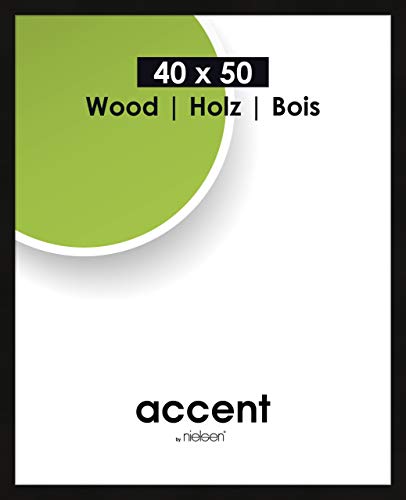 accent by nielsen Bilderrahmen, 40 x 50 cm, Holz, Schwarz, Posterrahmen zum Aufhängen im Hoch- & Querformat, Echtglas, Accent Wood von accent by nielsen