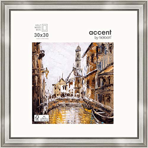 accent by nielsen Bilderrahmen, 30 x 30 cm, Holz, Silber, Rahmen zum Aufhängen im Hoch- & Querformat, Echtglas, Antigo von accent by nielsen