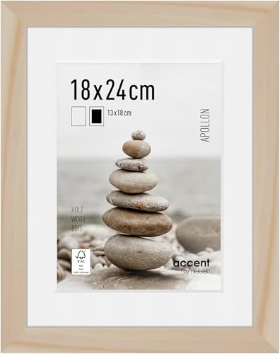 accent by nielsen Bilderrahmen mit Passepartout, 18 x 24 cm, Holz, Natur, Fotorahmen zum Auftstellen und Aufhängen im Hoch- & Querformat, Echtglas, Apollon von accent by nielsen