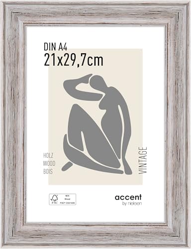 accent by nielsen Holz Bilderrahmen Vintage, 21x29,7 cm (A4), Weiß von accent by nielsen