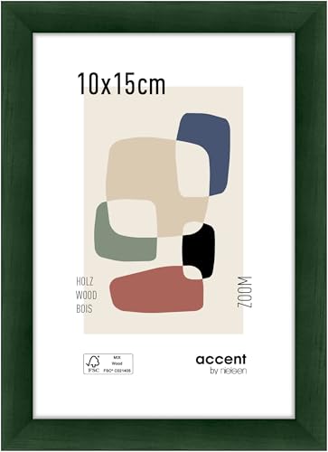 accent by nielsen Bilderrahmen, 10 x 15 cm, Holz, Grün, Fotorahmen zum Auftstellen und Aufhängen im Hoch- & Querformat, Echtglas, Zoom von accent by nielsen