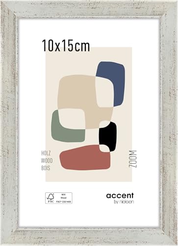 accent by nielsen Bilderrahmen, 10 x 15 cm, Holz, Silber, Fotorahmen zum Auftstellen und Aufhängen im Hoch- & Querformat, Echtglas, Zoom von accent by nielsen