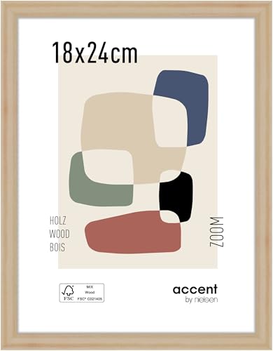 accent by nielsen Bilderrahmen, 18 x 24 cm, Holz, Natur, Fotorahmen zum Auftstellen und Aufhängen im Hoch- & Querformat, Echtglas, Zoom von accent by nielsen