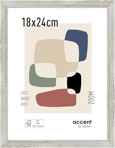 accent by nielsen Bilderrahmen, 18 x 24 cm, Holz, Silber, Fotorahmen zum Auftstellen und Aufhängen im Hoch- & Querformat, Echtglas, Zoom von accent by nielsen