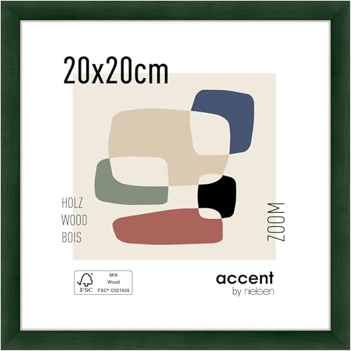 accent by nielsen Bilderrahmen, 20 x 20 cm, Holz, Grün, Fotorahmen zum Auftstellen und Aufhängen im Hoch- & Querformat, Echtglas, Zoom von accent by nielsen