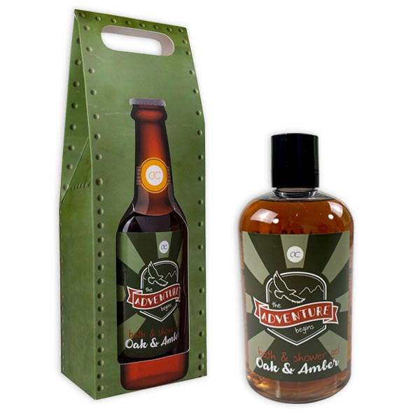 Duschgel Adventure in Bierflaschen-Geschenkbox, 360ml, Duft Oak & Amber von accentra GmbH & Co. KG