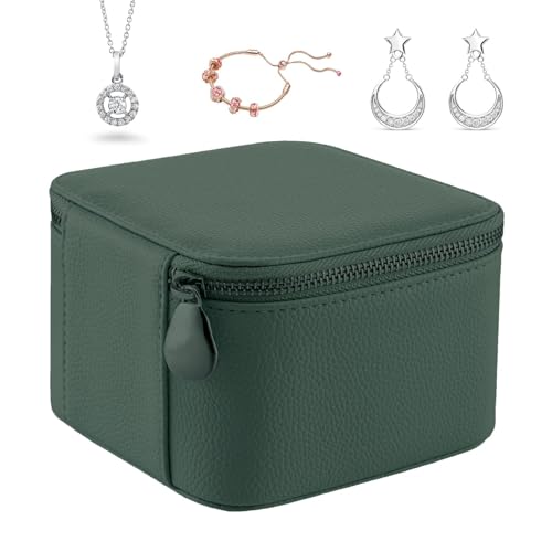 acime Reise-Leder-Schmuckschatulle, Ohrringe, Halsketten, Ringe, Aufbewahrungsbox mit 6 Schmuck-Reißverschlusstaschen, PU-Leder-Schmuck-Organizer, Schmuck-Etui von acime