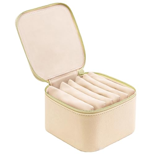 acime Reise-Schmuckschatulle – Ohrring-Halsketten-Armband-Ringhalter-Box – PU-Leder Schmuck-Organizer, Schmuckschatulle mit 6 Schmucktaschen mit Reißverschluss für Damen und Mädchen von acime