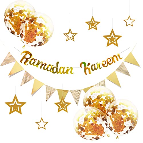 Eid Sequins Konfetti Balloons - 1 Set Happy Eid Latex Balloons | Banner Balloons Set for Eid Home Decor Adawd von adawd