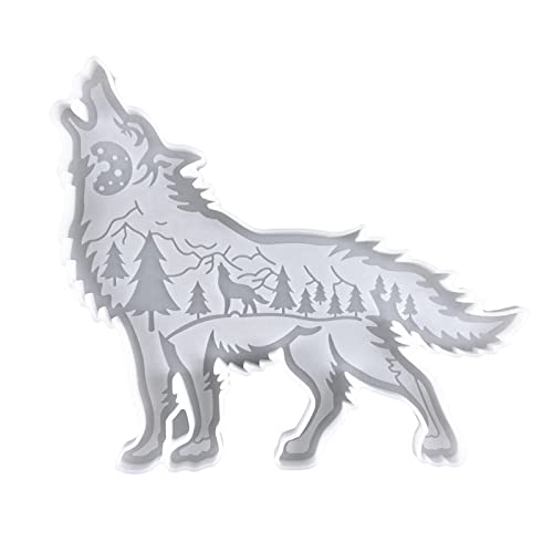 adawd Wolf Silikonform, Weihnachtswolf Ornament Form mit Mond Berg Baum, Tier Stil Epoxidharz Dekoration Form, Innovative Bastelform für Weihnachtsdeko von adawd