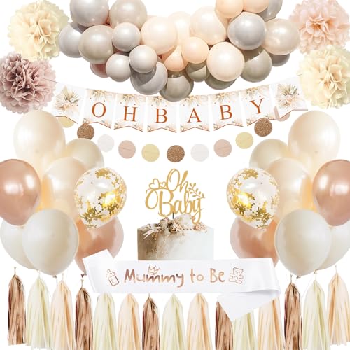 Baby Party Dekoration Mädchen Junge, Baby Deko Junge Mädchen, Beige Nude Weiß Baby Shower Deko, Babyparty Deko, Gender Reveal Party, Babyparty Ballon Girlande für Baby Boy Girl Boho Deko von adaziau