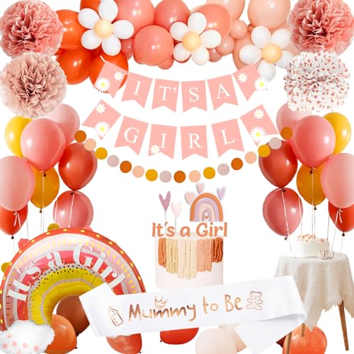 Babyparty Deko Mädchen, Baby Shower Deko Girl, Boho Rosa Baby Party Dekoration, Baby Deko, Its a Girl Deko, Babyshowerparty Deko, Babyparty Ballon Girlande für Gender Reveal Deko von adaziau