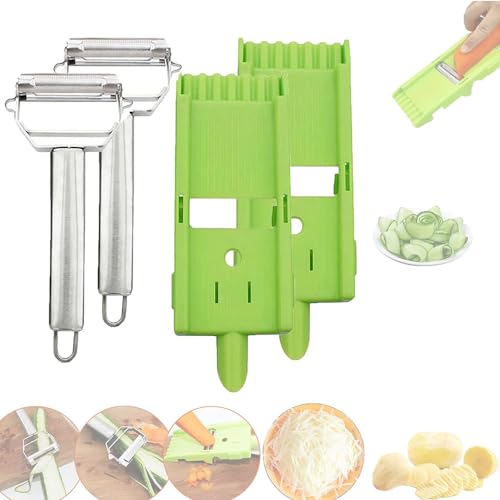 Zestio Schäler, Multi-Kartoffelschäler, Multi-Doppelmesserschäler, Gemüseschneider, Hobel, für Karotten, Kartoffeln, Melonen, Gadget, Gemüse, Obst, Home Essentials Multi-Schäler für die Küche (2SET) von adeck