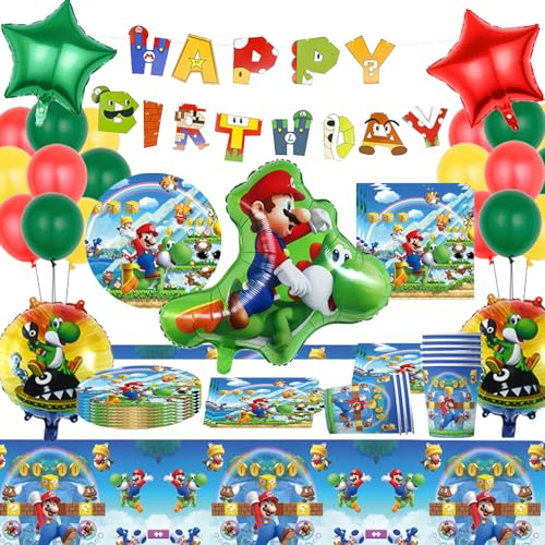 Geburtstagsdekoration, Geburtstagsgeschirr, Ballon-Deko, Enthält Becher, Ballon, Tischdecke, Teller, Banner, Papierserviette von adkot