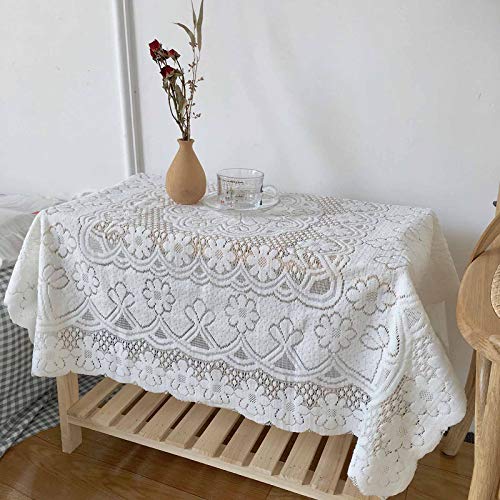 æ— Handgemachte Häkelspitze Tischdecke Rechteckige Tischdecke Deckchen Elegante Blumen Tischdecke Tischdecke Tischdecke für Party Hochzeit Baby Dusche Esstisch Weiß von æ—