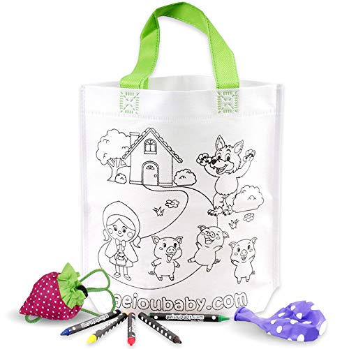 aeioubaby.com 30 Tasche zum Ausmalen | 30 einzelne Taschen mit 5 bunten Wachsmalstiften und Luftballon | Geschenk Kinder auf Festen und Geburtstagen von aeioubaby.com