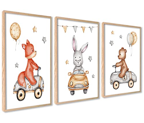 ag.art deco 3er Set Poster Kinderzimmer | 3 Stück 40x50cm | Fuchs Bär Hase Babyzimmer Mädchen und Junge Bilderset Poster Wald Tiere | ohne Rahmen von ag.art deco