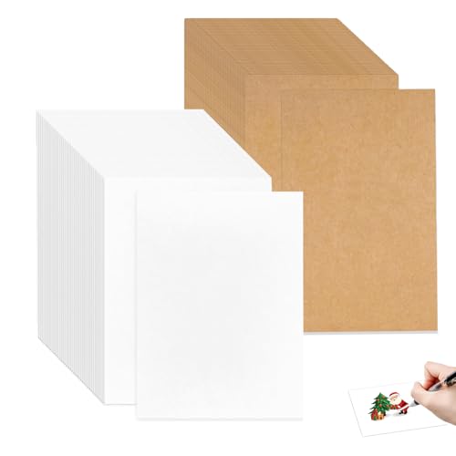 100 Stück A6 Kraftpapier Karten, 14,6 x 9,6 cm Karteikarten A6, Drucken Postkarten Blanko Blanko Karten zum Selbstgestalten für DIY Grußkarten Hochzeitskarten (Braun + Weiß) von aghoer