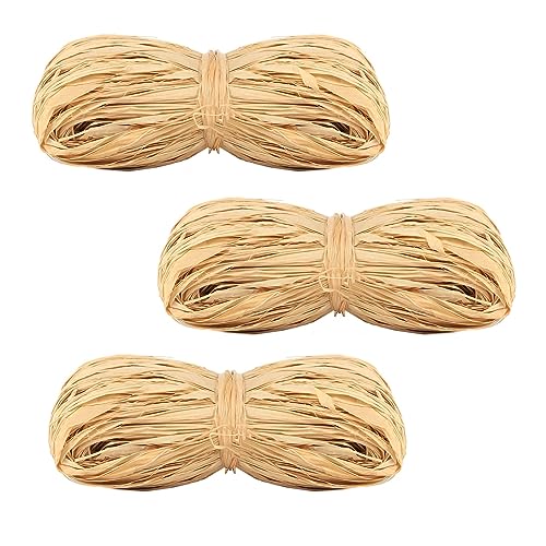 3 Stück 50 g Bast Raffia, Natur Raffiabast, Naturbast zum Basteln, Weben und Gärtnern, für Deko Geschenk Karton Pakete von aghoer