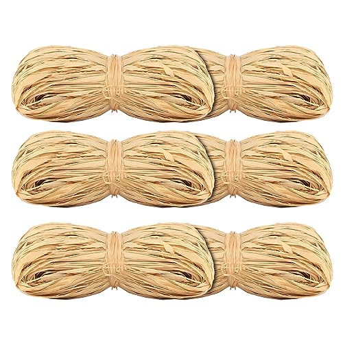 6 Stück 50 g Bast Raffia, Natur Raffiabast, Naturbast zum Basteln, Weben und Gärtnern, für Deko Geschenk Karton Pakete von aghoer