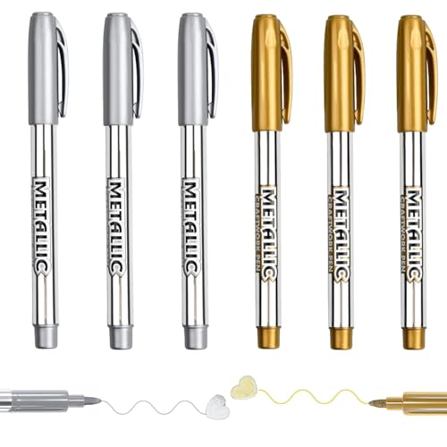 agogue 6 Stück Gold- und Silberstift Glänzende Highlight Marker Stifte, Silberstift Dünn Glänzende Highlight Marker Stifte für Kartenherstellung, Acrylmarker, Malerei von agogue