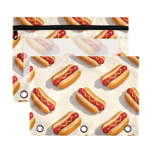 Cartoon-Gourmet-Hot-Dog-Ringbuch mit transparentem Fenster, große Kapazität, 3 Ringe für Büro, Schule, Kosmetik, mehrfarbig, 2 Stück von aidingzhi