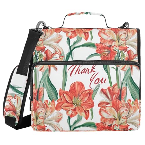 Cool Flowers Aktenordner mit 3 Ringen, stabiler Reißverschluss, mit Schultergurt und Griff, mehrere Taschen, für Büro, Schule, Weiß von aidingzhi