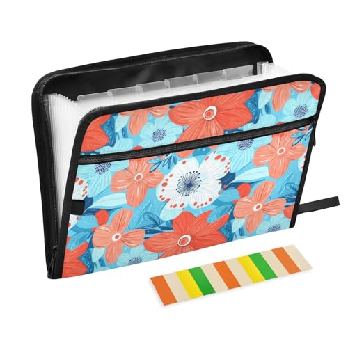 Dokumentenmappe mit Blumen, 13 Taschen, A4, Briefgröße, Papier-Organizer, Ordner mit Reißverschluss, Ordner mit Taschen, für Büro, Schule von aidingzhi