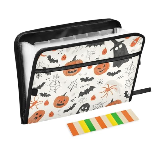 Dokumentenmappe mit Halloween-Elementen, 13 Taschen, A4, Briefformat, Dokumentenmappe mit Reißverschluss, Papierordner für Bürobedarf von aidingzhi