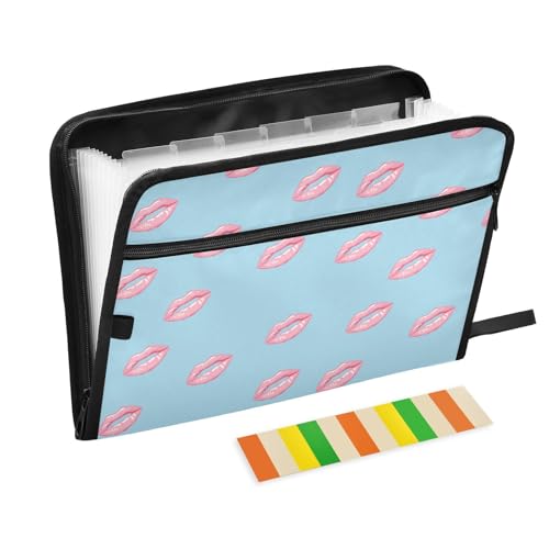 Dokumentenmappe mit Lippendruck, 13 Taschen, A4, Briefformat, Organizer mit Taschen mit Reißverschluss, Dokumentenmappe für Papiere von aidingzhi