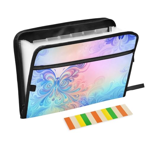 Dreamy Colorful Vivid Butterfly Erweiterbare Dateimappe 13 Taschen A4 Briefgröße Ordner mit Verschluss mit Reißverschluss Aktenaufbewahrung Organizer für Bürobedarf von aidingzhi