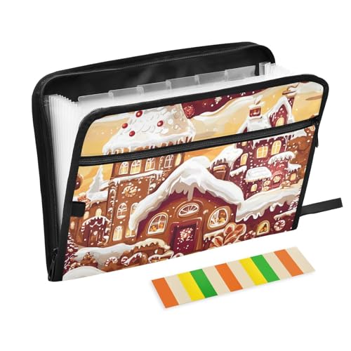 Lebkuchen-Süßigkeiten-Akkordeon-Aktenordner, 13 Fächer, A4, Briefformat, Organizer mit Reißverschluss, erweiterbare Hängemappen für Klassenzimmer, Zuhause, Büro, Reisen von aidingzhi