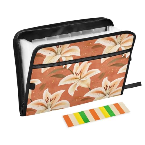 Nature Lily Retro-Erweiterungsmappe mit Blumenmuster, 13 Taschen, A4, Briefform, mit Reißverschluss, Kunststoff, Fächermappe für Business von aidingzhi