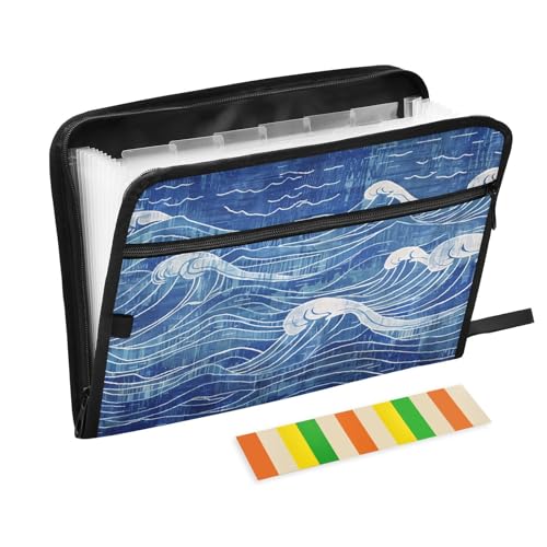 Nautical Beach Ocean erweiterbarer Ordner, 13 Fächer, A4, Briefform, Dokumentenmappe mit Reißverschluss, Aktenordner mit Taschen für Dokumentenaufbewahrung von aidingzhi