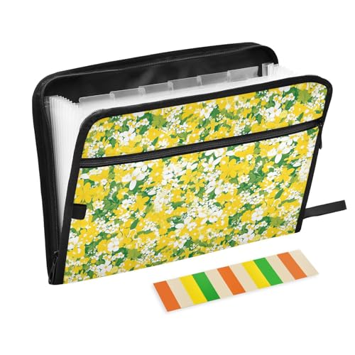 Schnellhefter mit Frühlingsblumen, 13 Taschen, A4, Briefformat, Hängeregistraturordner mit Reißverschluss, Kunststoff, Fächermappe für Bürobedarf, Gelb von aidingzhi