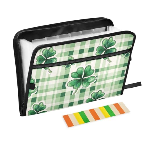 St Green Clovers Akkordeon-Ordner, 13 Taschen, A4, Briefformat, Organizer mit Reißverschluss, Organizer, Fächermappe für Bürobedarf von aidingzhi