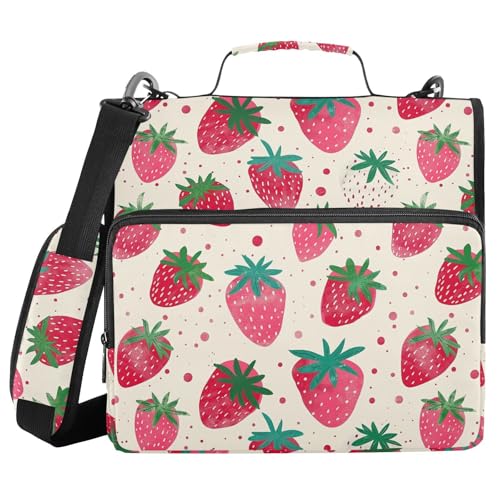 Strawberry Ringbuch-Organizer mit Schultergurt und Griff, mehrere Taschen, tragbar, für Zuhause, Reisen, sichere Aufbewahrungstasche für die Schule von aidingzhi