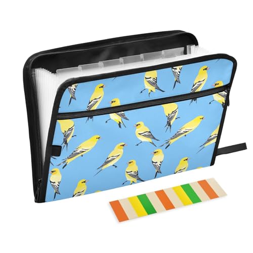 Sweet American Goldfinch Birds Dokumenten-Organizer, erweiterbar, 13 Fächer, A4, Briefform, mit Reißverschluss, Aktenordner mit Taschen für Bürobedarf, Blau von aidingzhi