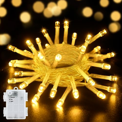 aifulo Lichterkette Außen Batterie, 2M 20er LED Lichterkette mit Timer (6 Stunden AN | 18 Stunden AUS), IP65 Wasserdicht Warmweiß Lichterkette Batterie für Zimmer Party Weihnachten Innen Außen von aifulo