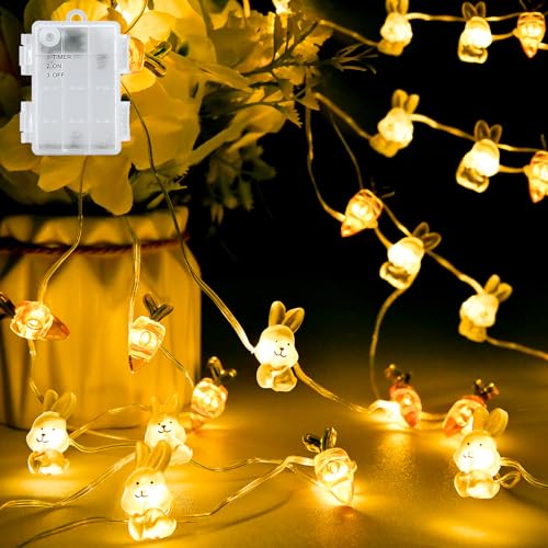 aifulo Lichterkette Ostern Batterie, 2M 20 LED Hase Karotte Micro Lichterkette mit Timer, Warmweiß Osterdeko Lichterkette Außen Innen für Tischdeko Osterkörbchen Oster Deko Party von aifulo