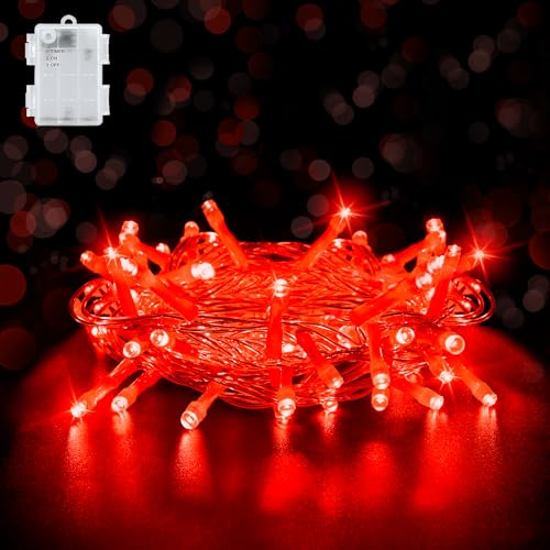 aifulo Lichterkette Außen Batterie Rot, 3M 30 LED Halloween Lichterkette mit Timer (6 Stunden AN | 18 Stunden AUS), IP65 Wasserdicht Halloween Lichterkette Batterie für Zimmer Halloween Party von aifulo