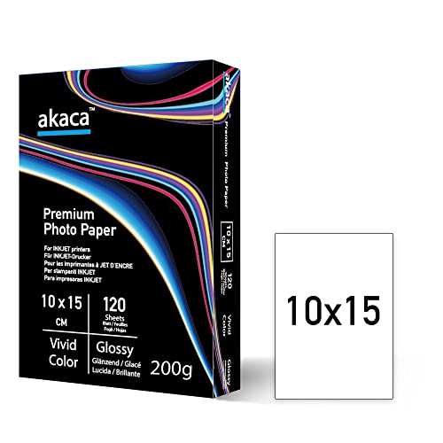 akaca Fotopapier Glänzend 10 x 15 cm, 120 Blatt, 200 g/m², Premium Glossy Photo Paper, Photopapier für alle Tintenstrahldrucker von akaca