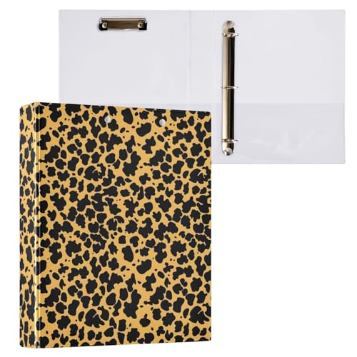 ALAZA 3-Ringbuch mit Klemmbrett, rund, Leopardenmuster, Gelb, 3,8 cm, für Schule, Büro, Zuhause, 1 Packung von alaza
