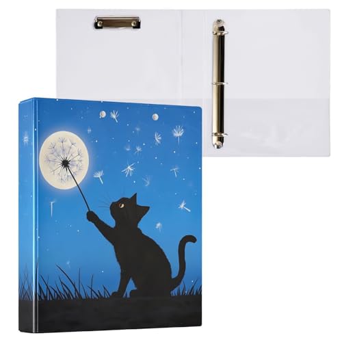 ALAZA 3-Ringbuch mit Klemmbrettern, 3,8 cm runde Ringe, leicht zu organisieren, 2,5 cm Ordner, passend für Papier in Briefgröße, schwarze Katze, großes 3-Loch für Schule, Büro, Arbeitsbedarf von alaza