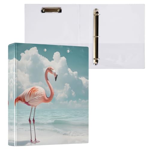 ALAZA 3-Ringordner mit Klemmbrett, runde Ringe 3,8 cm, organisieren Sie einfach den 2,5 cm Ordner, geeignet für Papier im Briefformat, Flamingo rosa Meer groß 3 Löcher für von alaza