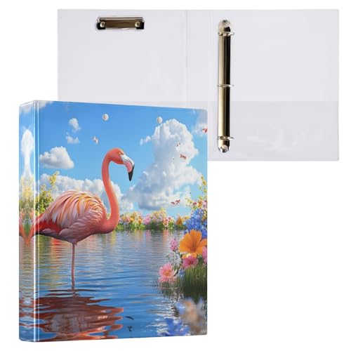 ALAZA 3-Ringordner mit Klemmbrett, runde Ringe 3,8 cm, organisieren Sie einfach den 2,5 cm Ordner, geeignet für Papier im Briefformat, realistischer Flamingo rosa groß 3 Löcher für von alaza