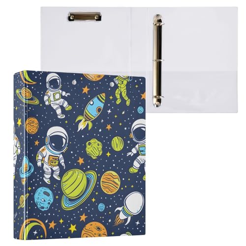 ALAZA Astronaut Sonnensystem, Weltraum, Cartoon, 3,8 cm, 3-Ringbuch mit Klemmbrett, runder Ringbuch, hält 200 Blatt, für Schule, Bürobedarf, Zuhause, 1 Packung von alaza