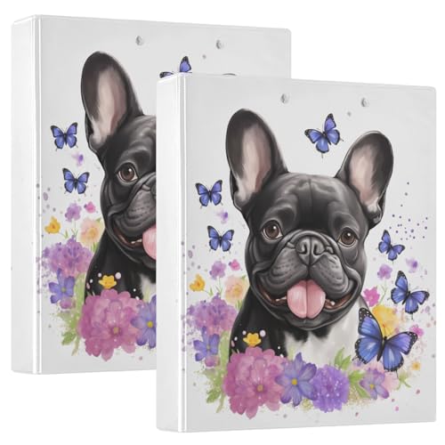 ALAZA Bulldog Puppy Butterfly 3-Ringbuch, 3,8 cm, 3 Ringe, Büroordner mit Klemmbrett und 3 Taschen, für 200 Blatt, 1 Stück von alaza