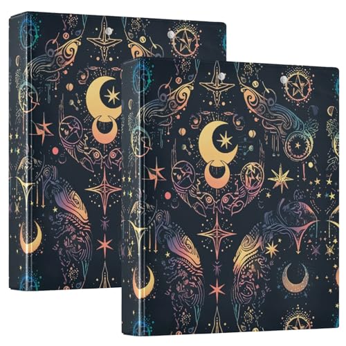 ALAZA Moon Stars Alchemy Witch 3-Ringbuch mit 3 Ringen, 3,8 cm, Büroordner mit Klemmbrett und 3 Taschen, für 200 Blatt, 1 Stück von alaza