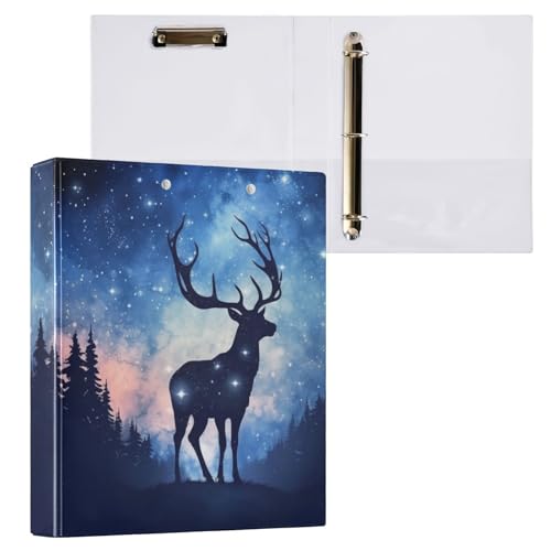ALAZA Nebula Galaxy Deer Mountain 3 Ringbuch mit Klemmbrett, runder Ringbuch, hält 200 Blatt, für Schule, Büro, Zuhause, 1 Packung von alaza